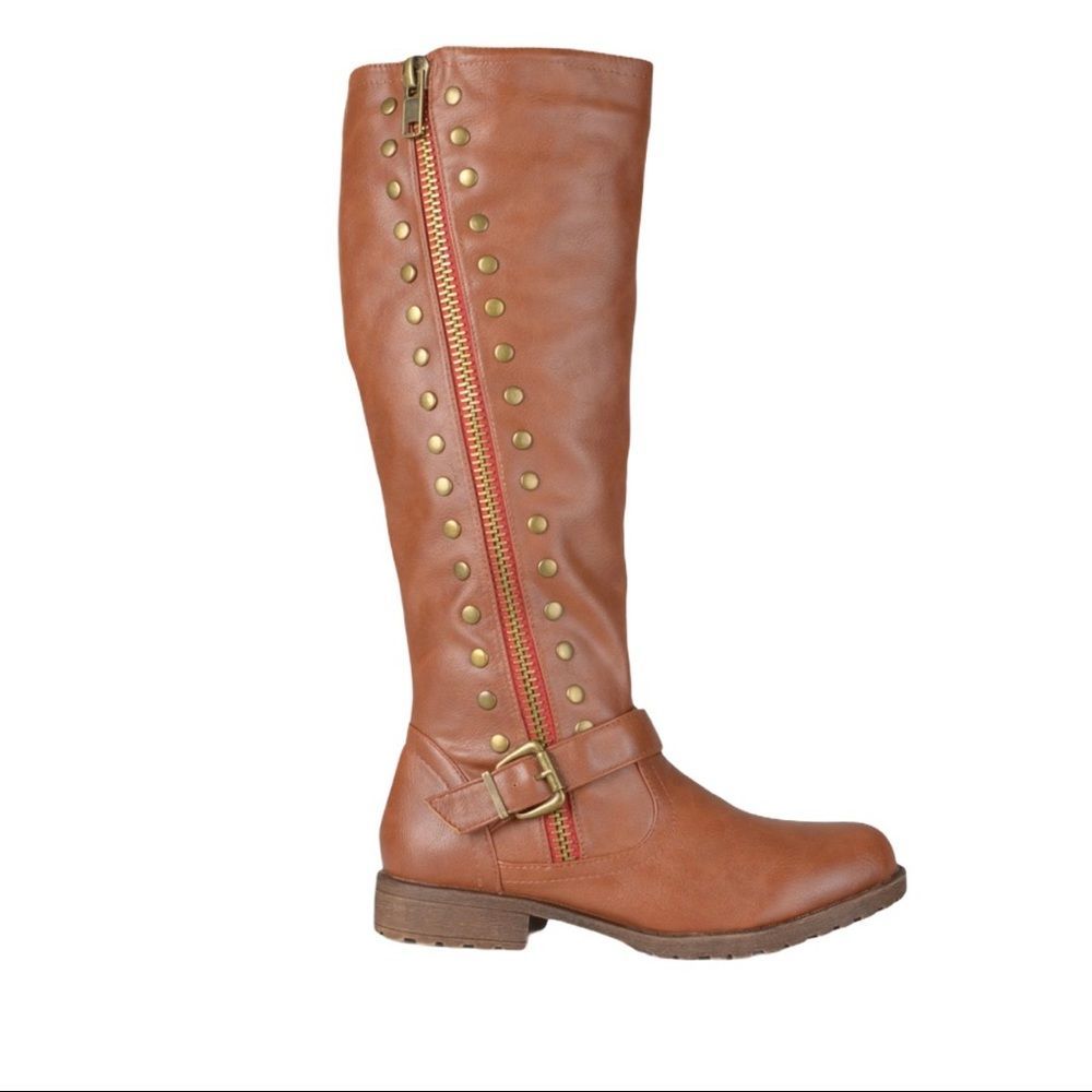 Faux Leather Tilt Studded Riding Boots